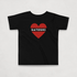 I heart satoshi black toddler bitcoin t-shirt with a red heart and white satoshi lettering by lil&