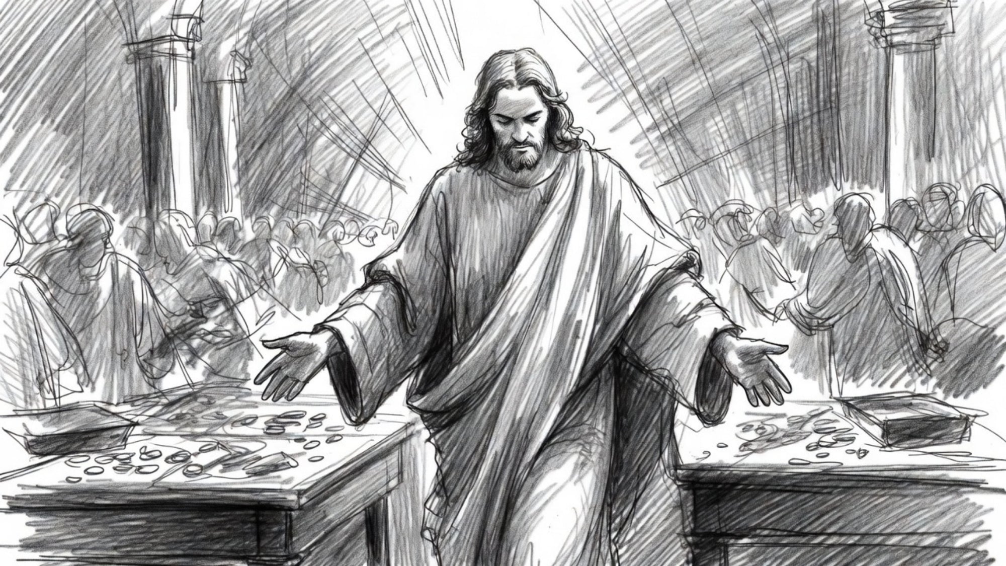 Jesus flipping tables at the tabernacle