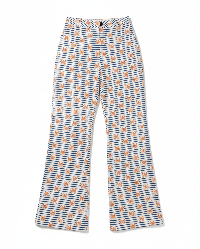 Women's nautical themed striped bitcoin pants by Nikki Nakamoto at SVRN Society