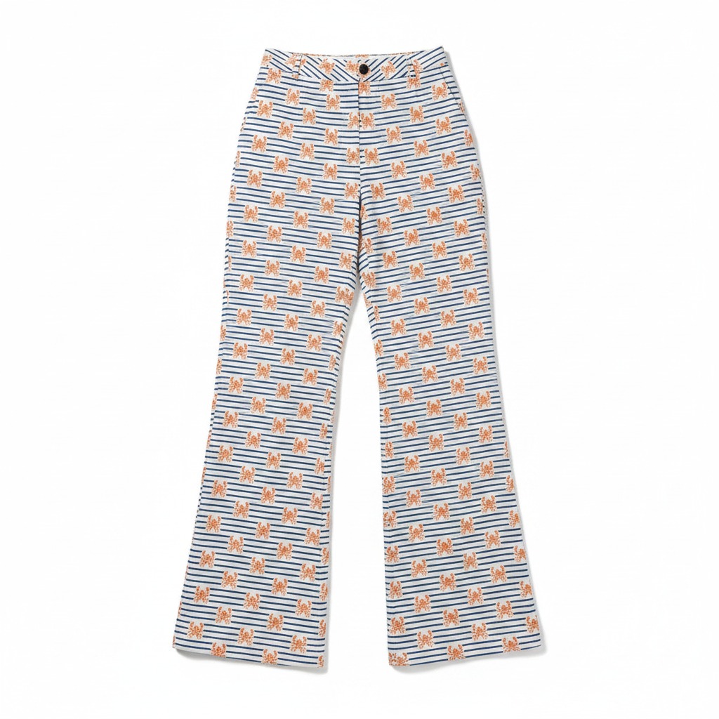 Women's nautical themed striped bitcoin pants by Nikki Nakamoto at SVRN Society