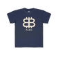 front view of the Bitcoin Paris Navy blue Kids Tee by lil'B 