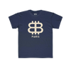 front view of the Bitcoin Paris Navy blue Kids Tee by lil'B 