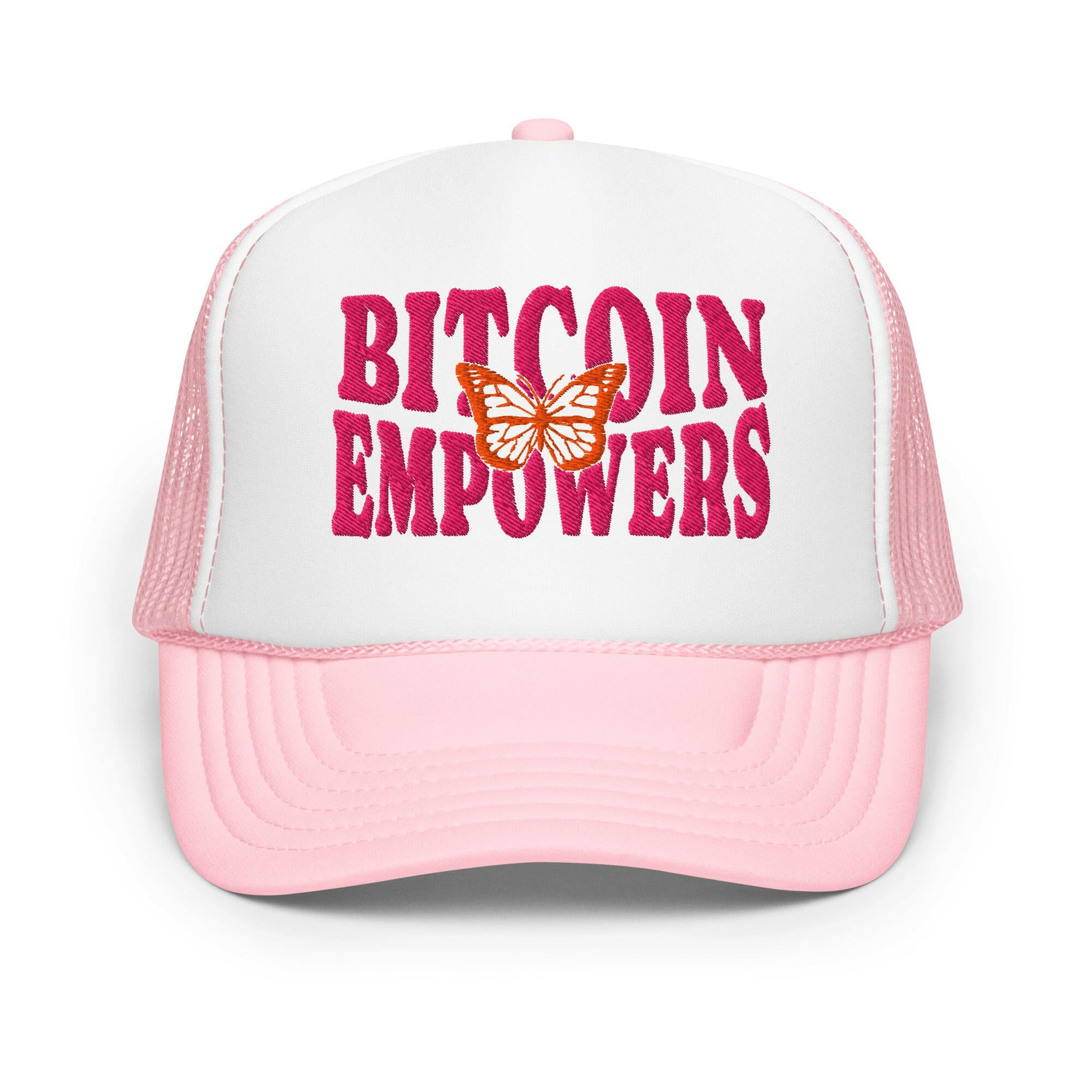 Pink Bitcoin Empowers Bitcoin Foam Trucker Hat - SVRN Society