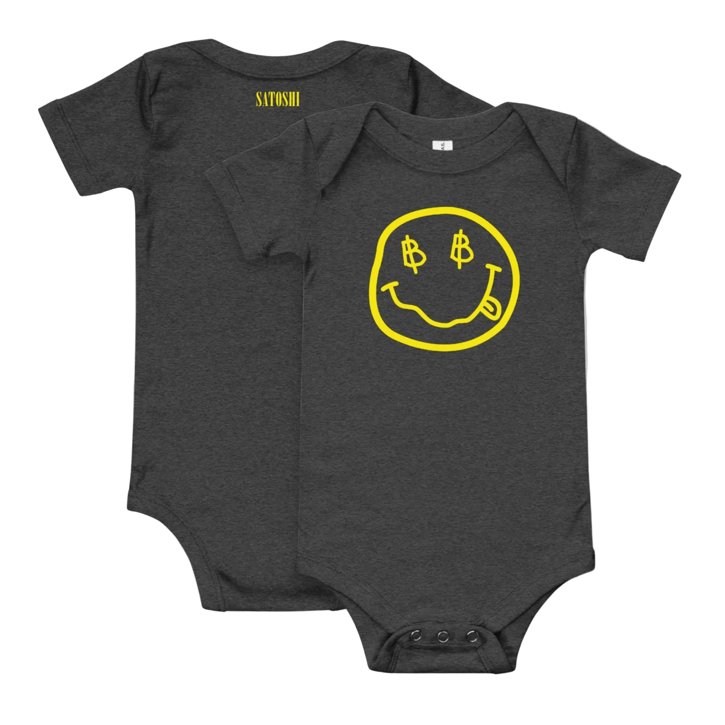 Grey Satoshi Smiles Bitcoin Onesie for Infants by lil'B