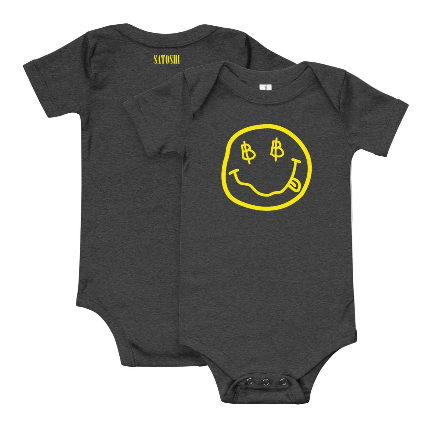 Grey Satoshi Smiles Bitcoin Onesie for Infants by lil'B
