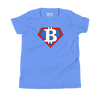 front of the Blue Bitcoin Tee for kids from the Super B Collection by li'B
