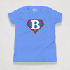 front of the Blue Bitcoin Tee for kids from the Super B Collection by li'B