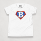 Front of the White Bitcoin Tee for kids from the Super B Collection by li'B