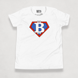 Front of the White Bitcoin Tee for kids from the Super B Collection by li'B
