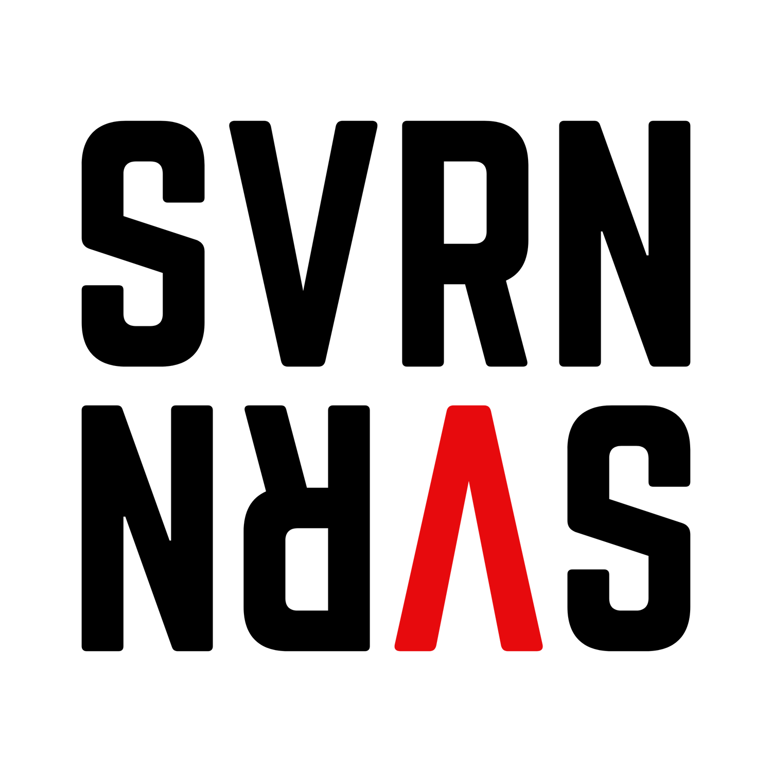 Black and red 'SVRN' Society square logo on a transparent background