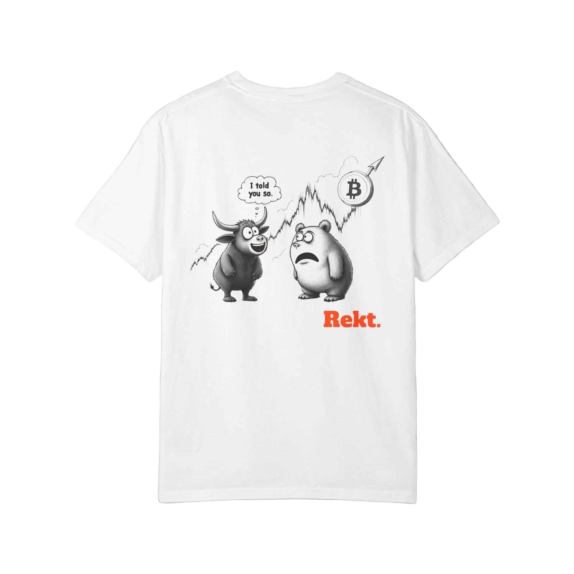 Back of the white t-shirt by SVRNT with 'REKT' printed in orange - The Orange Habit