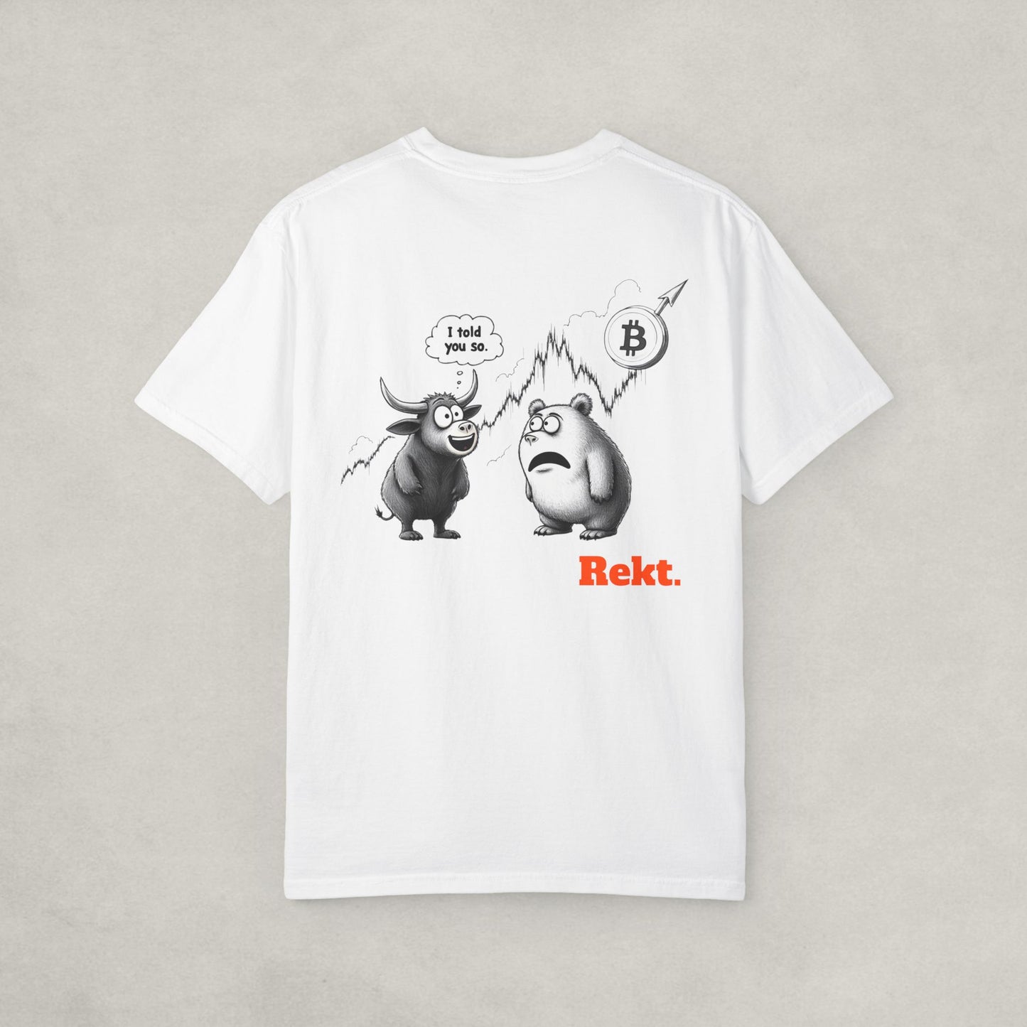 Back of the white t-shirt by SVRNT with 'REKT' printed in orange on a light gray background | The Orange Habit