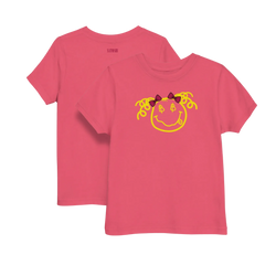 front and back Satoshi Smiles Girls Pink Bitcoin T-shirt for toddlers by lil&