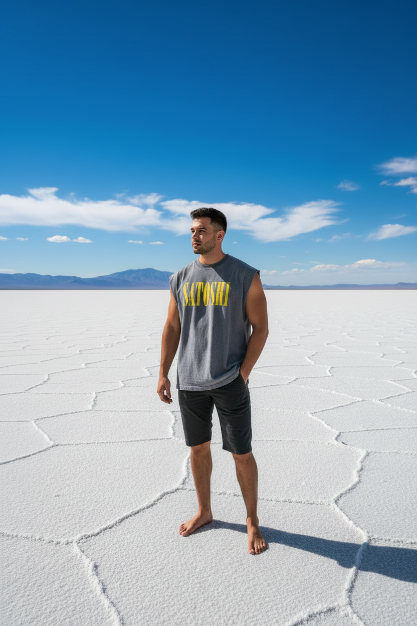 Satoshi Smiles: Camiseta sin mangas con lavado invertido