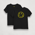 Front and back of the Satoshi Smiles Kids Black Bitcoin T-shirt by lil&
