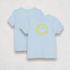 front and back image of Satoshi Smiles Kids light blue Bitcoin T-shirt by lil&