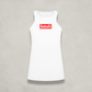 Womens White Satoshi Racerback Tank Top by Nikki Nakamoto Front view