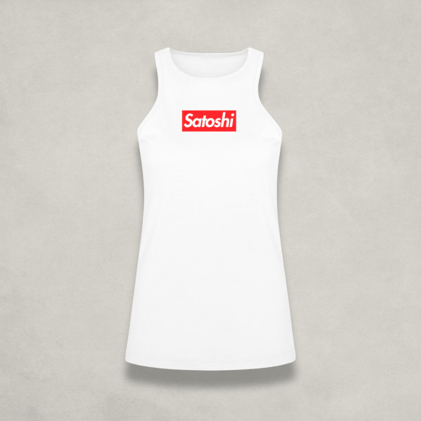 Womens White Satoshi Racerback Tank Top by Nikki Nakamoto Front view