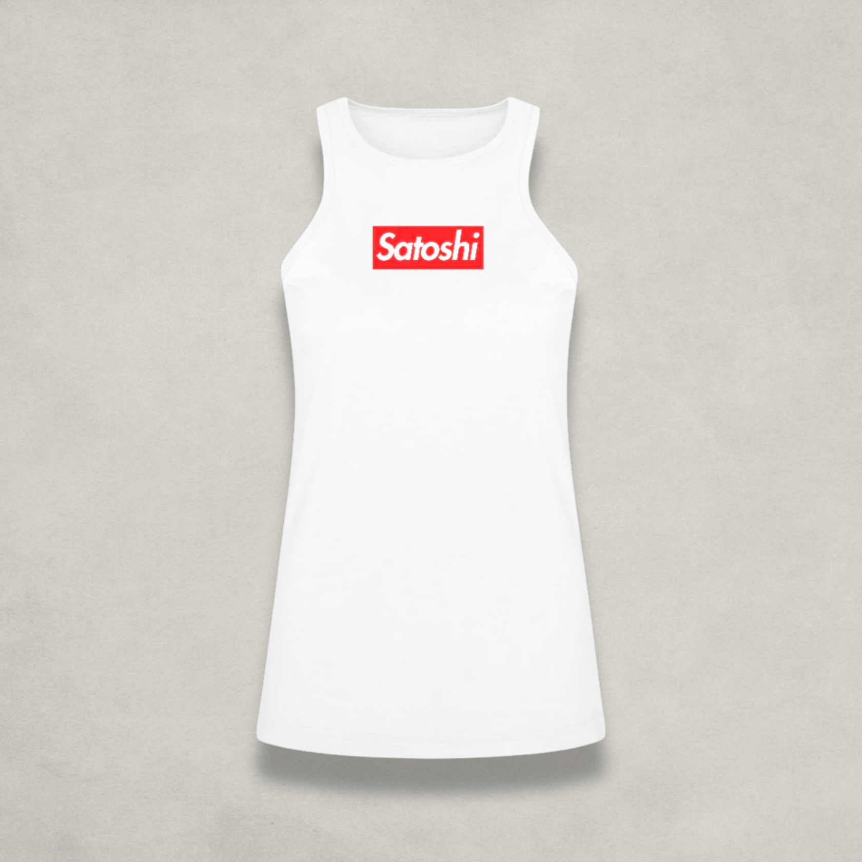 Womens White Satoshi Racerback Tank Top by Nikki Nakamoto Front view