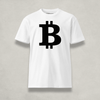 Front of the Womens Premium Bitcoin T-Shirt from The B Collection by Nikki Nakamoto Front view of white and black