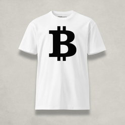 Front of the Womens Premium Bitcoin T-Shirt from The B Collection by Nikki Nakamoto Front view of white and black