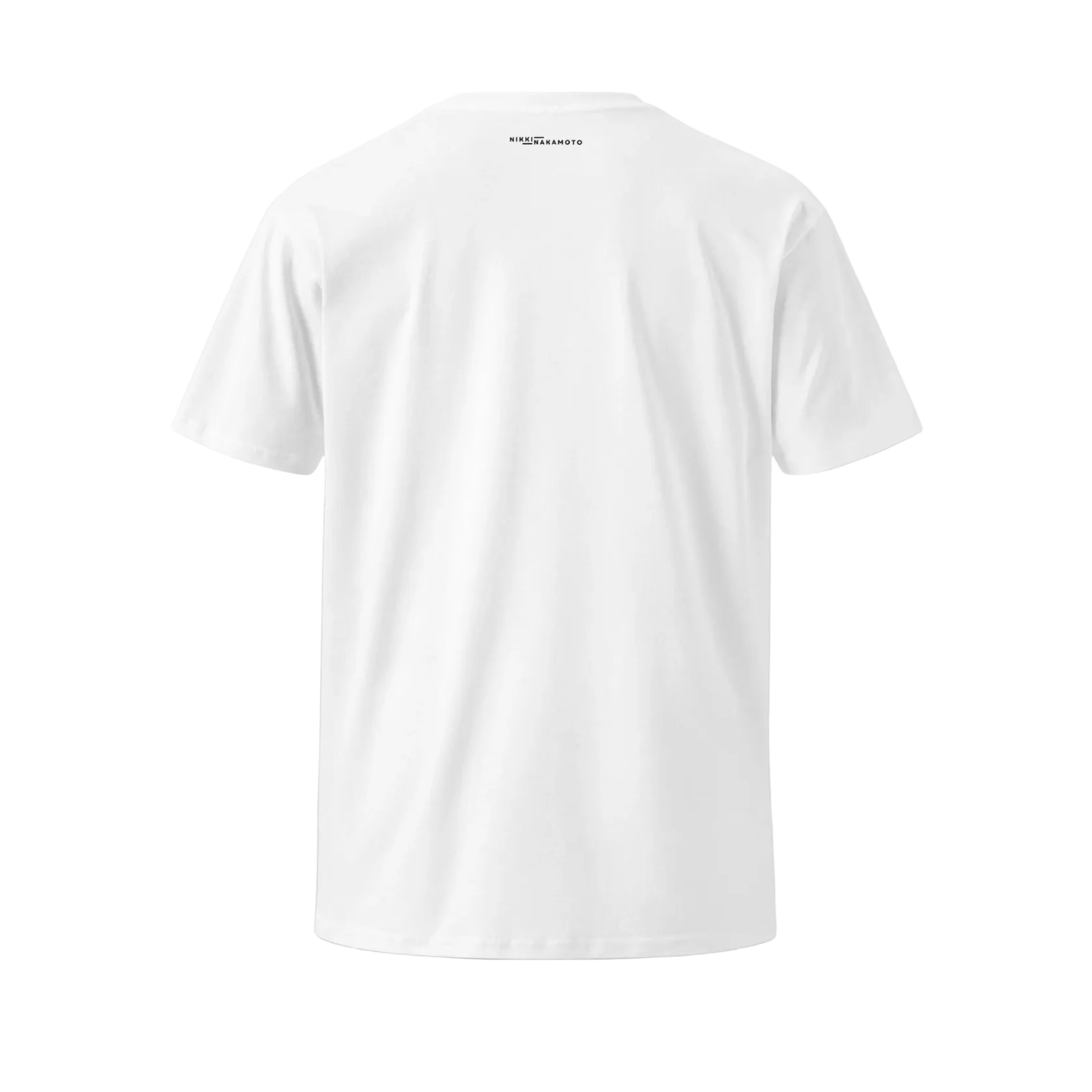 Back of the Womens Premium Bitcoin T-Shirt from The B Collection by Nikki Nakamoto in white and black
