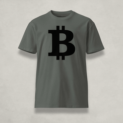 Front of the Womens Premium Bitcoin T-Shirt from The B Collection by Nikki Nakamoto in grey and black