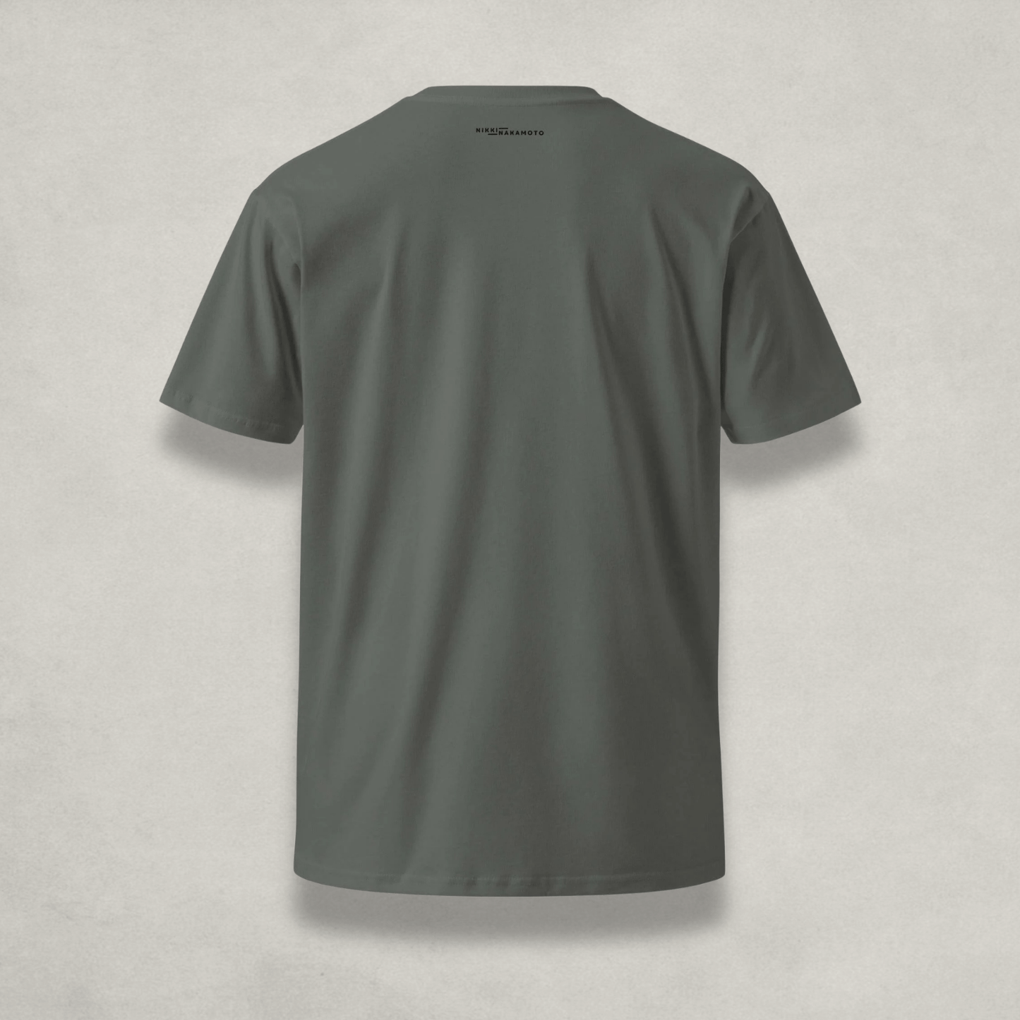 Back of the Womens Premium Bitcoin T-Shirt from The B Collection by Nikki Nakamoto in grey and black