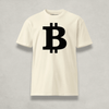 Front of the Womens Premium Bitcoin T-Shirt from The B Collection by Nikki Nakamoto Front view in cream and black