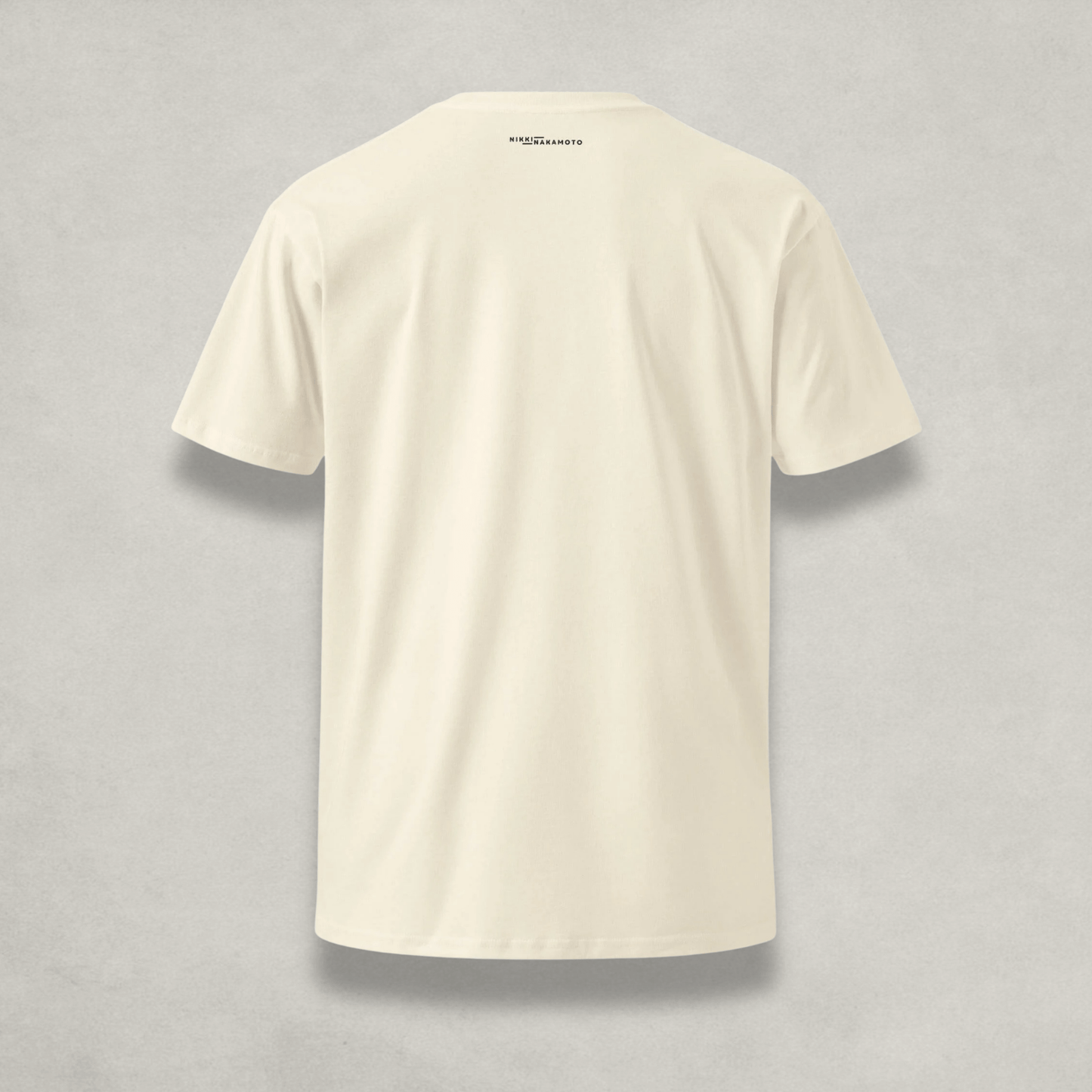 Front of the Womens Premium Bitcoin T-Shirt from The B Collection by Nikki Nakamoto back view in cream and black