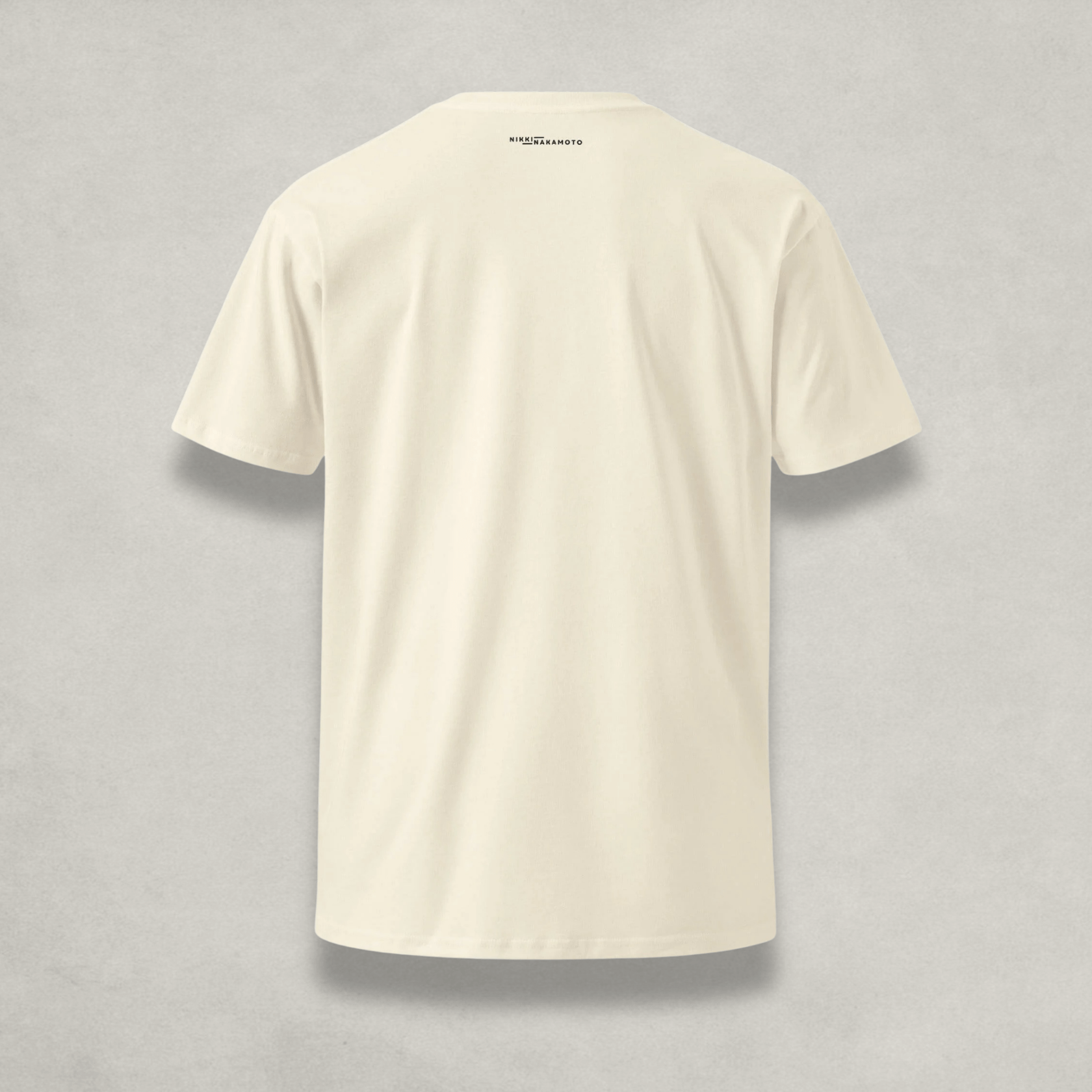 Front of the Womens Premium Bitcoin T-Shirt from The B Collection by Nikki Nakamoto back view in cream and black