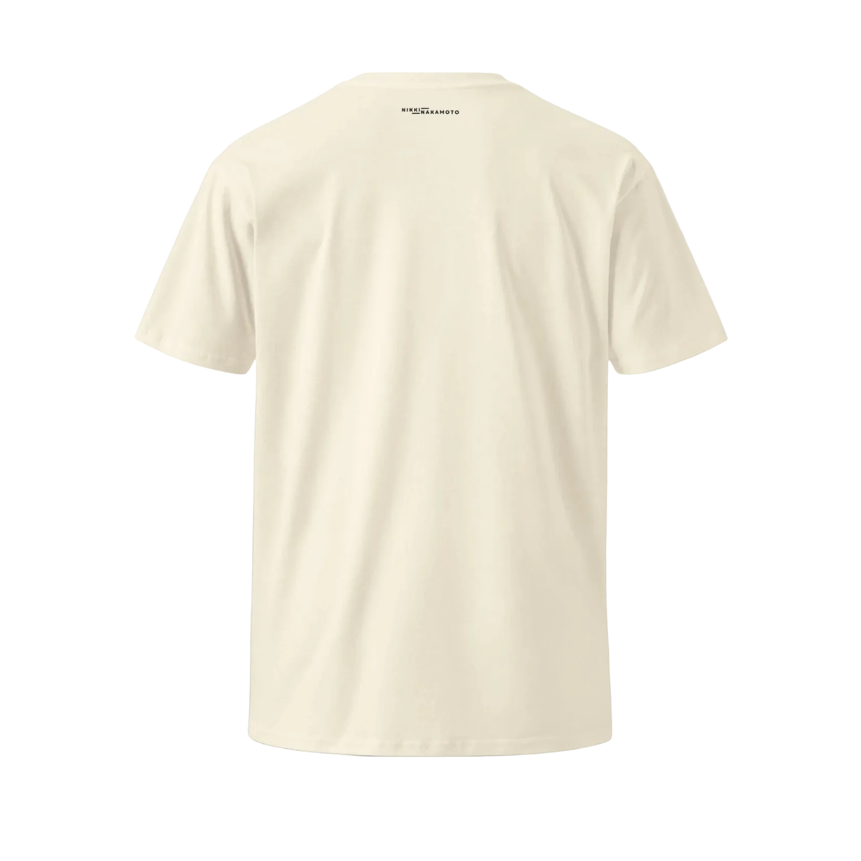 Front of the Womens Premium Bitcoin T-Shirt from The B Collection by Nikki Nakamoto back view in cream and black