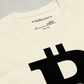 Front close-up image of the Womens Premium Bitcoin T-Shirt from The B Collection by Nikki Nakamoto in cream and black