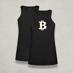 Womens Bitcoin B Black Racerback Tank Top by Nikki Nakamoto Front and Back view