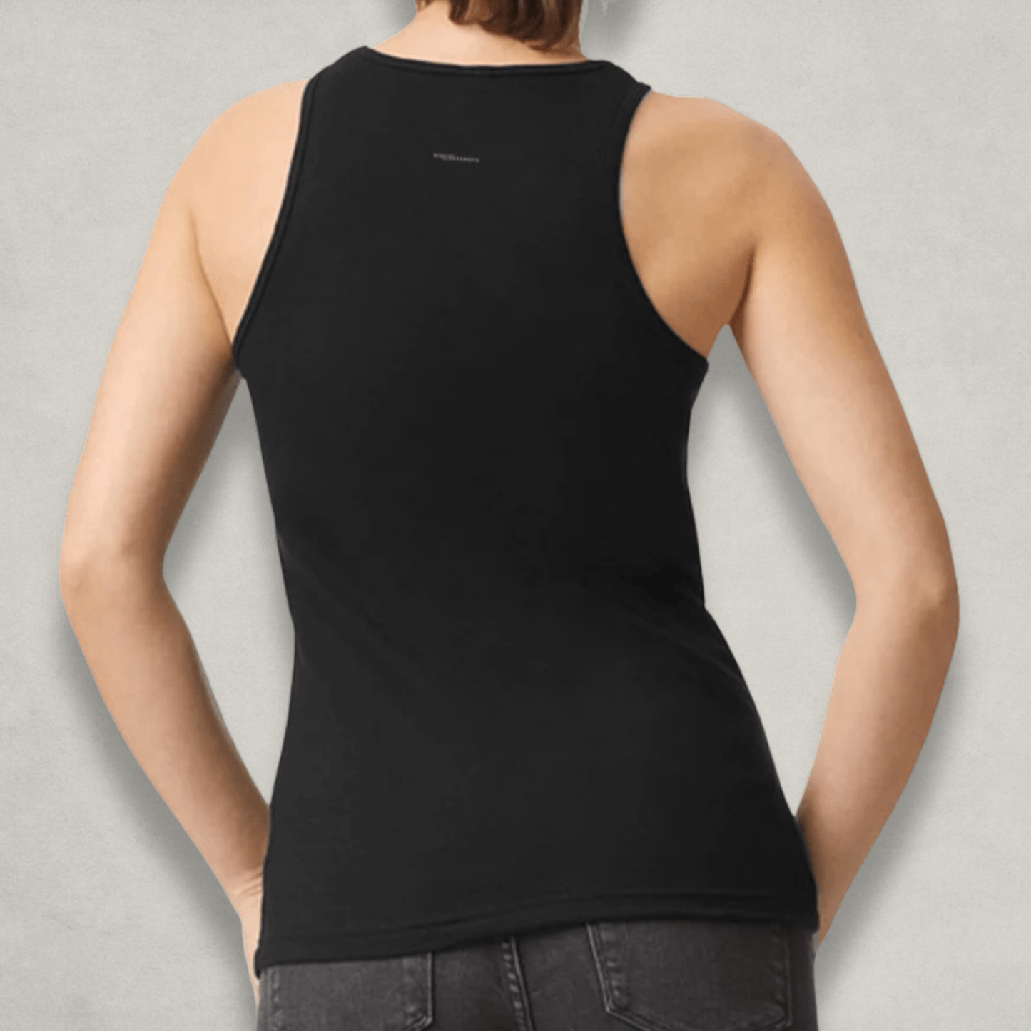 Women wearing the Bitcoin B black Racerback Tank Top by Nikki Nakamoto
