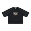 Black bitcoin sweatshirt with a white eye design on a white background