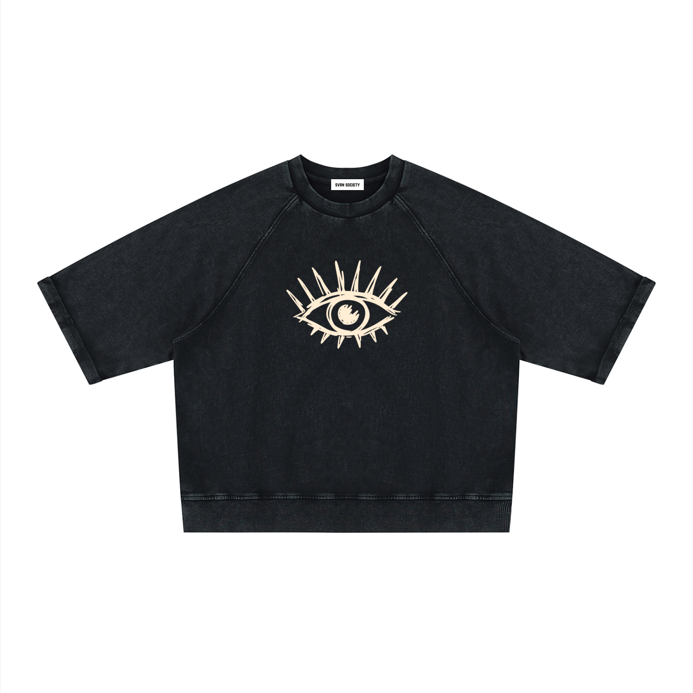 Black bitcoin sweatshirt with a white eye design on a white background
