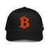Black bitcoin cap with orange Bitcoin logo on a white background