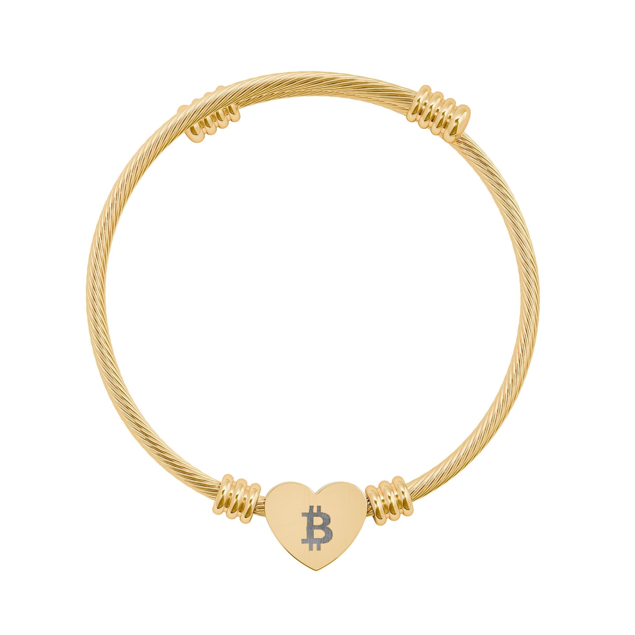 Bitcoin B Heart  pendant bracelet in Gold, by The Orange Habit at SVRN Society