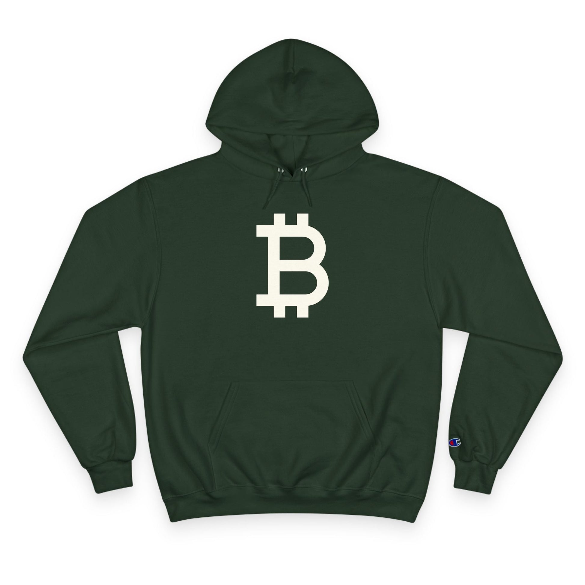 (Dark Green) hoodie with Bitcoin symbol on a white background