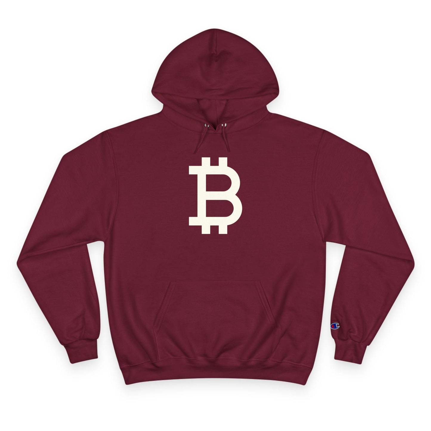 (Maroon) hoodie with Bitcoin symbol on a white background