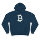 (Navy) blue hoodie with Bitcoin symbol on a white background
