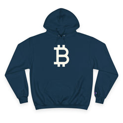 (Navy) blue hoodie with Bitcoin symbol on a white background