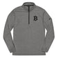Gray long-sleeve adidas quarter zip pullover with black Bitcoin logo on a white background