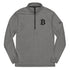 Gray long-sleeve adidas quarter zip pullover with black Bitcoin logo on a white background