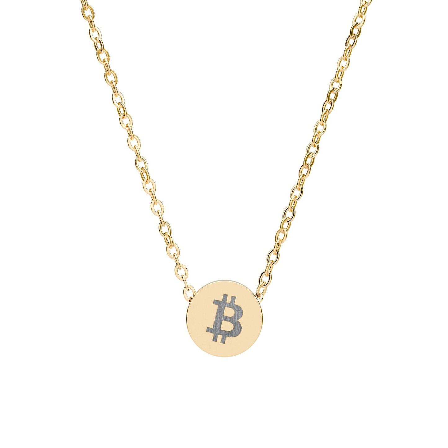 Gold Bitcoin B necklace by The Orange Habit