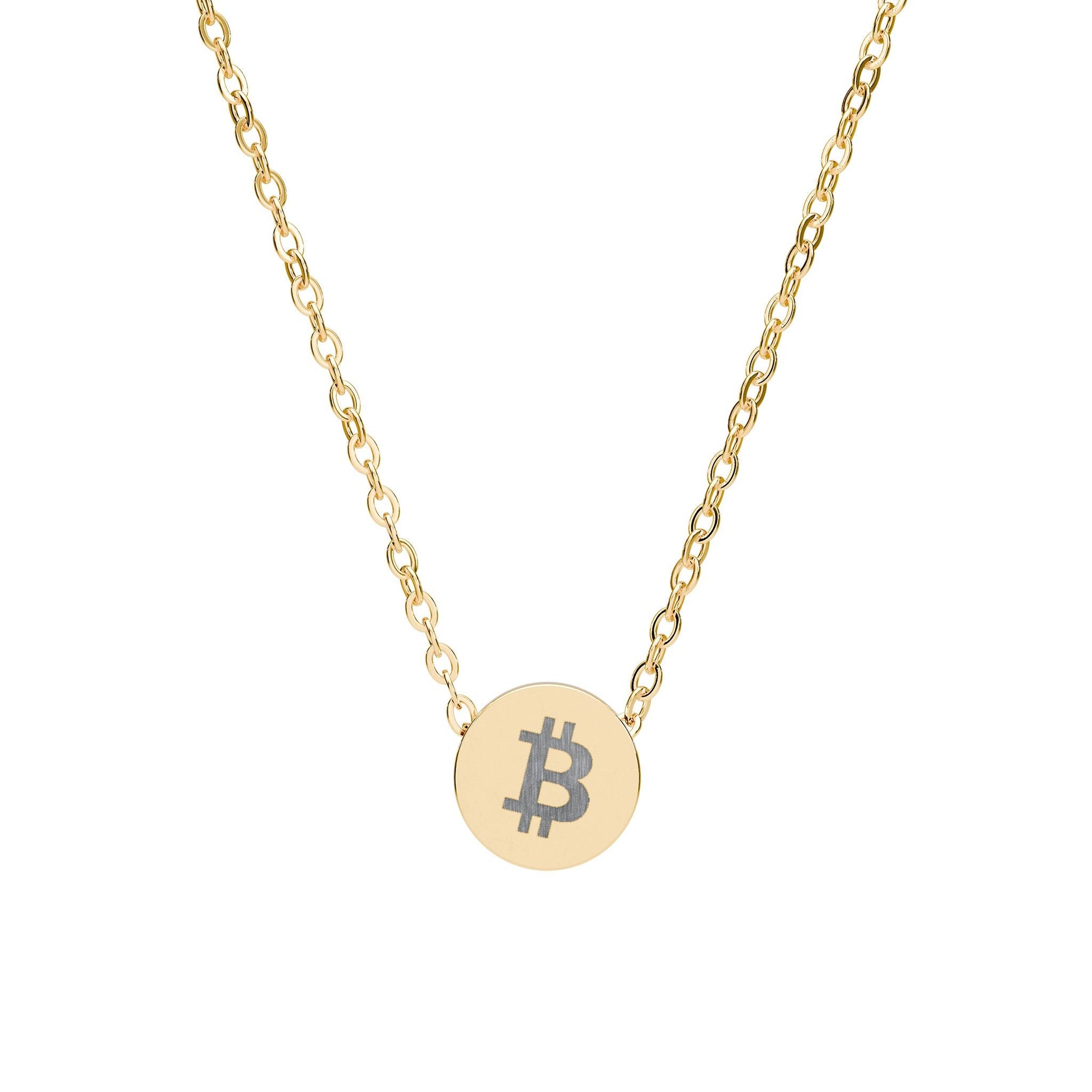 Gold Bitcoin B necklace by The Orange Habit
