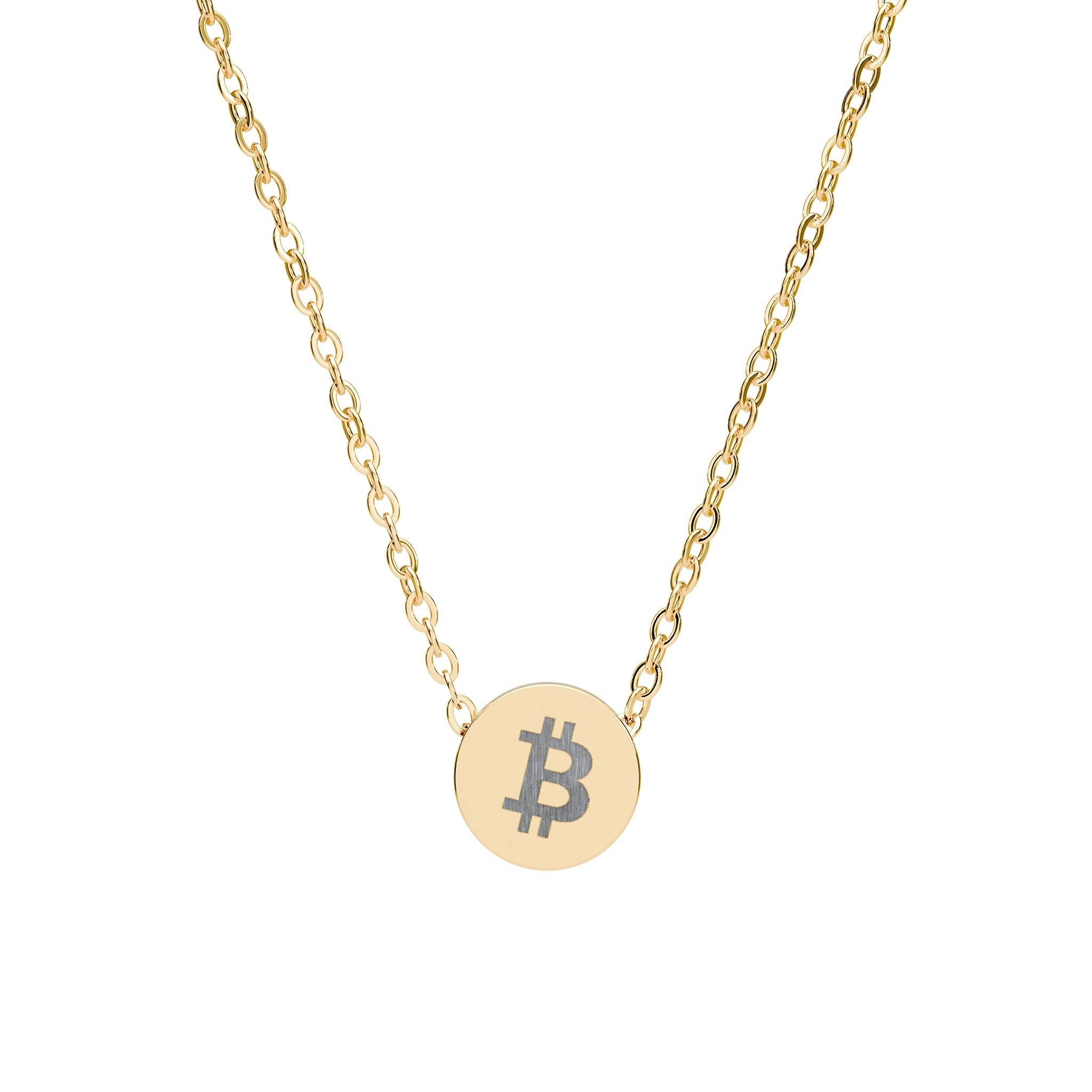 Gold Bitcoin B necklace by The Orange Habit