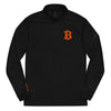 Black long-sleeve adidas quarter zip with orange Bitcoin logo on a white background - svrn society