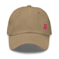 khaki dad hat with a pink Bitcoin B on it by Nikki Nakamoto at The Orange Habit